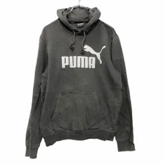 PUMA プリント スウェット パーカー S ライトグレー ホワイト プーマ ロゴ 古着卸 アメリカ仕入 a601-6043