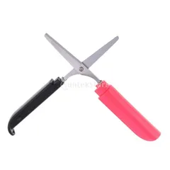 新品 はさみ 折りたたみ可 カバー付き 縫製 刺繍 全2色 - 赤