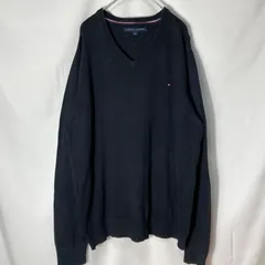【TOMMY HILFIGER】L ワンポイントVネックニット セーター　黒　古着