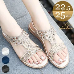 ☆ 39(24.5cm) ☆ レディース サンダル ビーチサンダル きらきら サンダル レディース フラットサンダル ぺたんこ きれいめ キラキラ ビーチサンダル 夏 ラインストーン ビジュー おしゃれ ボヘミアン ストラップ エスニック リゾート レジャー