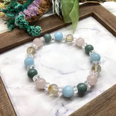ルチルクォーツ アクアマリン ビルマ翡翠 ローズクォーツ 浄化 開運 天然石 パワーストーンブレスレット 8mm（カット水晶）レディース 女性  数珠ブレス 開運 プレゼント ギフト  [p]