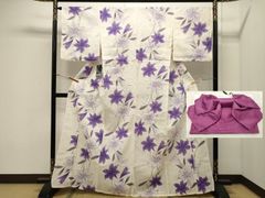 超美品 現代浴衣 紫 白 くすみカラー 綿 着物 夏物 162裄66.5 - メルカリ