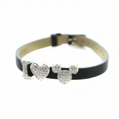 スワロフスキー SWAROVSKI ディズニー Disney ブレスレット アクセサリー バングル レザー クリスタル ミッキー シルバー色 黒 ブラック 836670 ■GY11 /MQ