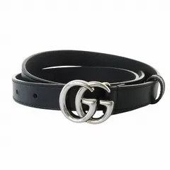 グッチ GUCCI 美品 ダブルG スリムベルト GG レザー 黒 ブラック シルバーカラー 80・32 ☆AA★