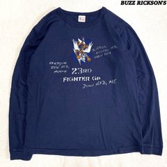 BUZZ RICKSON'S USA製 アメリカ製 ロングスリーブTシャツ 長袖カットソー ロンT 両面プリント ステンシル ハンドペイント FLYING TIGERS A.V.G フライングタイガース Mサイズ ネイビー バズリクソンズ