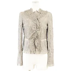【美品】DOLCE&GABBANA ドルチェアンドガッバーナ ジャケット フローラル フラワー 総レース ラッフルレース フリル スナップボタン アウター レディース サイズ 38 カーキベージュ 総柄 イタリア製 F25VUT/FLMP9のサムネイル