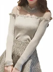 toasoa トーアソーア カットソー レディース 長袖 トップス 無地 おしゃれ 薄手 かわいい セクシー 肩 韓国 春 夏 秋 冬 きれいめ ハイネック レース オフショルダー tシャツ 04 - グレー( 04 - グレー - M,  M)