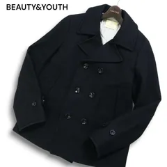 BEAUTY&YOUTH ユナイテッドアローズ 秋冬 メルトン ウール★ 裏地ストライプ ピーコート Pコート Sz.L メンズ 黒