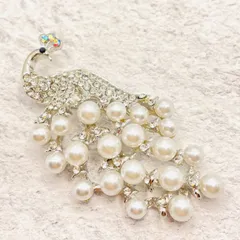孔雀　パール　ラインストーン　ブローチ　高級感　レディース　フォーマル　入学式　入園