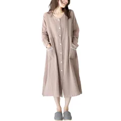 【新品】 [ON NISHIKI] ネグリジェ パジャマ レディース 長袖 綿100％ ワンピース 前開き 春 秋 ダブルガーゼ 肌に優しい 二重ガーゼ ロング丈 ルームウェア 部屋着 (ﾓｶ:8/M/77354) 0