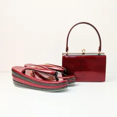 和装 草履 バッグ セット エナメル ワイン 黒 フリーサイズ u59