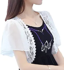 Coco&Mary(ココマリ) フォーマル ボレロ 結婚式 パーティー ショール カーディガン 半袖 レース 羽織り レディース( ホワイト,  M)