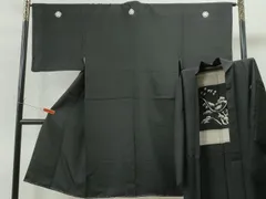 平和屋着物●男性　黒紋付・羽織セット　正絹　逸品　CAAS7112yc