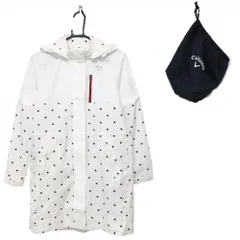 ★SALE価格★キャロウェイ 4WAYレインワンピース 白×ネイビー 星柄 袖・フード着脱可 収納袋付 裏地メッシュ  レディース S ゴルフウェア Callaway