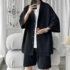 シャツ メンズ 夏 半袖 シャツ セットアップ 上下セット 速乾 半袖 開襟 ハーフパンツ 2点セット 無地 麻シャツ おしゃれ 通気性 カジュアル服 上下セットアウター 薄手 通勤 zhenghao59-taozhuang