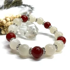 ムーンストーン&赤瑪瑙 パワーストーン ブレスレット 天然石ブレス (シルバー) 12mm メンズ レディース 男性 女性 6月誕生石 恋愛運 恋人 夫婦円満 縁結び 数珠  [a]