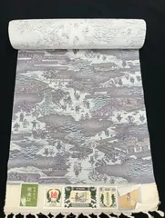 正絹　未仕立て　反物　結城紬織　平安調柄　２０－１９４０