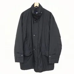#wnc バーバリー BURBERRY コート L 黒系 羊革張り 中綿コート ジップアップ スナップボタン ハイネック メンズ [886293]