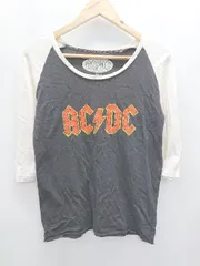 ◇ AC/DC エーシーディーシー ロック プリント 長袖 Tシャツ カットソー サイズF チャコールグレー ホワイト レディース P  【1406180030582】