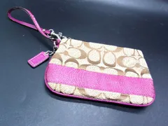 ■美品■ COACH コーチ シグネチャー キャンバス×レザー ポーチ マルチケース リストレット ブラウン系×パープル系 DF0620