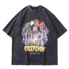 メンズ レディース半袖Tシャツ 映画 Tシャツ Creep show クリープショー 色落ちブラック　Lサイズ
