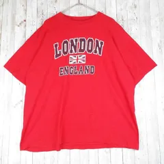 【肩幅58cm】【英国ユニオンジャック】FAN SHIRT LONDON ENGLAND エンボスロゴ プリント 半袖Tシャツ XXLサイズ レッド コットン100%【湘南倉庫】USA古着 ビッグサイズ T18