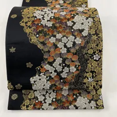 503y10☆袋帯 花唐草 菊 桜 松 鹿の子 金糸 唐織☆美品 成人式