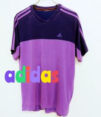 adidas アディダス　紫　Ｔシャツ　サイズ不明　コットン70％　ポリエステル30％　古着
