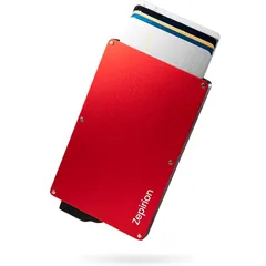 [zepirion] クレジットカードケース スキミング防止 磁気防止 スライド式 スリム マネークリップ付き アルミニウム レッド