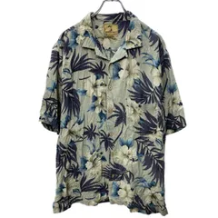JAMAICA JAXX 半袖 シルク アロハシャツ L グレー ネイビー ハイビスカス トロピカル柄 古着卸 アメリカ仕入 a704-5412