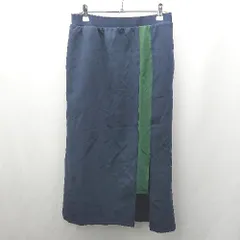 ◇ Θ antiqua アンティカ 配色 ロング丈 タイト スカート サイズF ネイビー グリーン系 レディース E  【1506300032646】