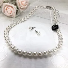 送料込み 白 本貝パールネックレス 42センチ ピアス8ミリ セット 保管袋付き