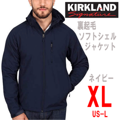 新品 XL ★ コストコ カークランドシグネチャー メンズ ソフトシェル ジャケット 裏ボア ネイビー 紺 US-L ストレッチ フード付き 撥水 防風 防寒 フリース 伸縮 パーカー アウター ブルゾン 裏起毛 男性用 Kirkland Signature