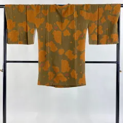 【美品】 道行 身丈93.5cm 裄丈67cm M 和装コート 角衿 幾何学 花 灰緑 正絹 秀品 【中古】
