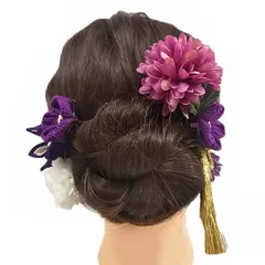 髪飾り 浴衣 成人式 振袖 袴 6点セット 紫 ローズピンク 白 大人 かんざし 簪 卒業式 フォーマル 結婚式 花飾り つまみ細工 リボン ちりめん ブライダル W43 髪飾り 303-231 紫 n711　WSi
