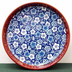 E-2 高級 有田焼 色鍋島 大皿 飾り皿 瑠璃色 藍色 牡丹 伝統工芸品 盛皿 E-2 高級 有田焼 色鍋島 大皿 飾り皿 瑠璃色 藍色 牡丹 伝統工芸品 盛