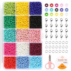 【新着商品】手作り素材 手芸用品 ガラスビーズ 材料 アクセサリーキット 混合色 糸通しビーズ 丸小ビーズ (3mm シードビーズ カラフル15色) ビーズ手芸