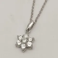 【美品】ジルコニアストーンネックレス　フラワーモチーフ　シルバー925