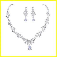 花嫁 ネックレス ネックレス ピアス アクセサリー キラキラ ブライダル ジルコニア フラワー クリスタル セット 誕生日 イヤリング クリスマス ウエディング プレゼント [misakinoya]