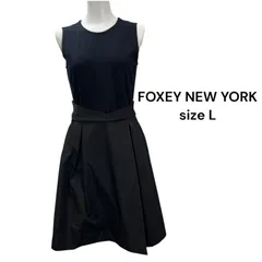 ◆ フォクシー ニューヨーク FOXEY NEW YORK  ワンピース 膝丈 濃紺、黒 異素材切替 サイズ42、L レディース S5T047