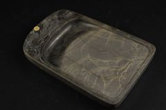 歙州 雲月風流文天成硯】◇金星金暈・金花紋・浪紋の美石◇唐木塗箱