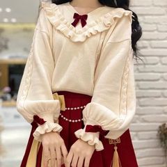 【新品】スウィートガーリー♡リボンニットセーター＋プリーツスカート　E1459　レディース 韓国 ニット セットアップ フリル プリーツスカート 赤クリスマ ス 女子会  S M L XL