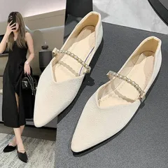ストラップパンプス ポインテッドトゥパンプス フラットパンプス ぺたんこ バブーシュ カワイイ パール パンプス バレエシューズ 痛くない 歩きやすい 走れる ローヒール カジュアルシューズ フラットシューズ ぺたんこ靴 wangjun06