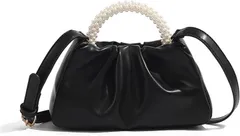 HARGIO(ハルジオ) パーティーバッグ ショルダーバッグ 結婚式 パール お呼ばれ 小さめ オケージョンバッグ フォーマルバッグ フリル 袴 浴衣 成人式 卒業式(ブラック,  Free Size)