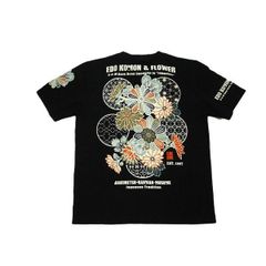 爆裂爛漫娘 エフ商会 半袖 Tシャツ RMT-344 和柄 抜染プリント "花と江戸小紋" ブラック