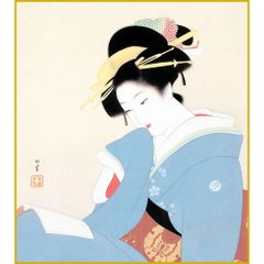 [Shikishi (decorative paper board)] Reproduction of Uemura Shōen's "Tsurezure" (Idleness) painting. Special art print on shikishi. Figure painting, beautiful woman painting, Japanese painting, masterpiece, artwork, replica. SKS-K10-013