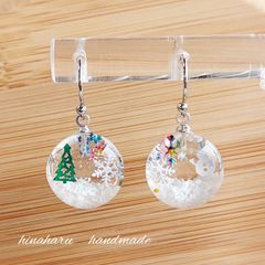 ぷっくりサークル＊雪ピアス(雪だるま＊もみの木)