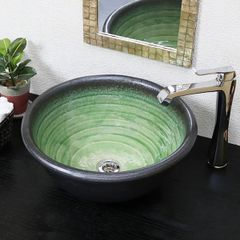 信楽焼 手洗い鉢 洗面ボウル 陶器 直径42cm 大型サイズ 緑ガラス手洗い鉢 tr-4119