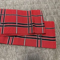 き699】リバーシブル 半幅帯 赤×黒チェック柄 モダンデザイン 縞模様 カジュアル 浴衣・普段着着物に