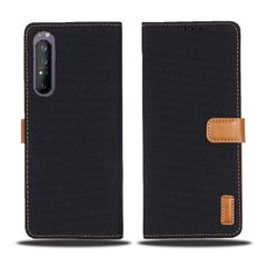 【迅速発送】【 Viesa 】 新型モデル デニム デザイン ケース 手帳型 Xperia 1 II/docomo SO-51A / au SOG01 対応 SONY 手帳ケース (ブラック) 全面保護 ベストデニム材料 カード収納ポケット 横置きスタンド機能